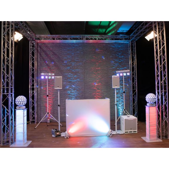 EUROLITE 2× Stage Stand Variable – Állítható rendezvény állvány szett fehér borítással és táskával