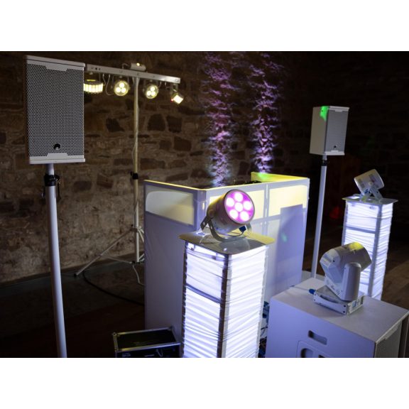 EUROLITE 2× Stage Stand Variable – Állítható rendezvény állvány szett fehér borítással és táskával