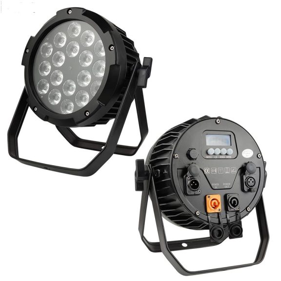 FTS RGBWA+UV 18X18W (Alumíniumházas) IP65 Kültéri Par Lámpa – Profi Színpadi Világítás, DMX Vezérlés