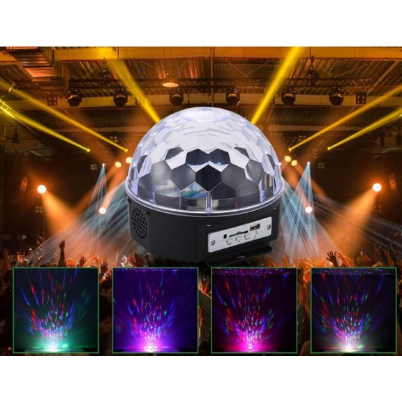 FTS MG Party Disco Ball Hangszóró – Fekete, RGB LED Fényekkel 