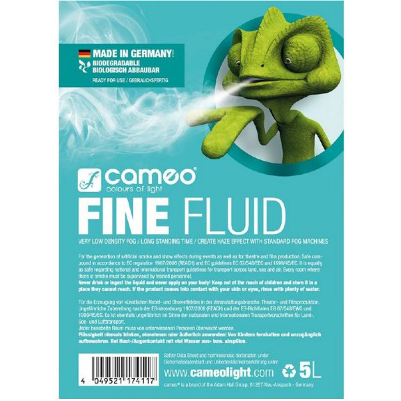 Cameo FINE FLUID 5 L füstgépekbe való folyadék nagyon alacsony sűrűségű, finom ködhöz, nagyon hosszú szétoszlási idővel, 5 liter