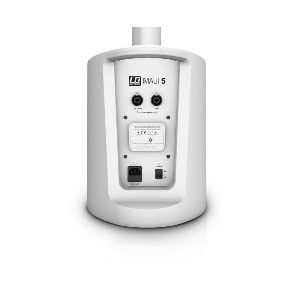 LD Systems MAUI 5 W aktív PA torony rendszer, beépített keverő és Bluetooth, fehér