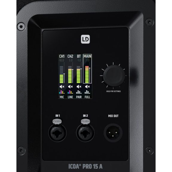 LD Systems ICOA PRO 15 A – 15" Aktív Koaxiális PA Hangfal, 1500W RMS, Bluetooth + App vezérlés