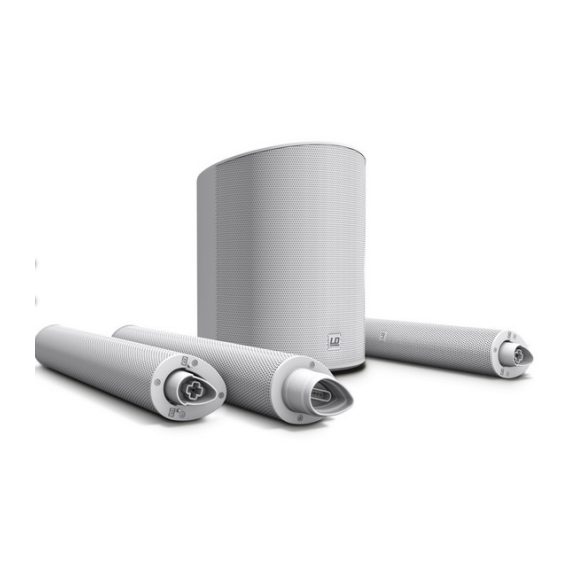 LD Systems MAUI 5 GO W kompakt akkumulátorról működő aktív PA torony rendszer, beépített keverő és Bluetooth, fehér